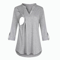 Plaid Printed Pregnant Woman Breastfeeding V-neck Long Sleeve Top