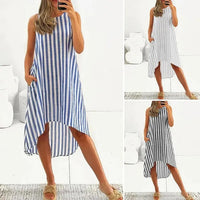 Loose-fitting Sleeveless Striped Strap Dress