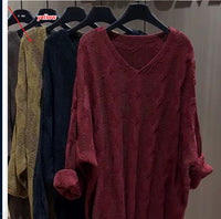 Women's Long Sleeved Knitted Vneck Sweater