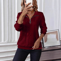 Womens Casual Lapel-collar Zip-up Long-sleeve Hoodie With Pockets