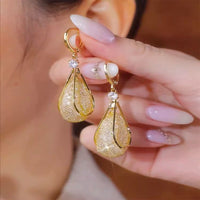 Light Luxury Hollow Mesh Teardrop Drop Earrings, Elegant Sparkling Zircon Ear Cuffs, Niche Design