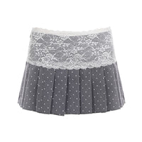 Low-rise Pleated Skirt With Lace Trim And Panel Design To Prevent Wardrobe Malfunctions