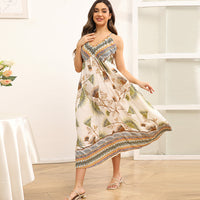 Womens Sleeveless Floral Print Slip Dress