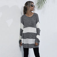 Striped Color Matching Knitted Inner Match Female Mid-length Sweater