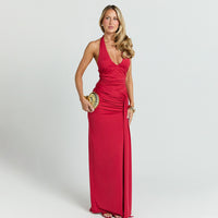 Womens Sexy Waist-Cinching Backless Halter Dress