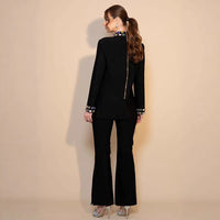Fitted-waist Long-sleeve Jacket And Wide-leg Pants Two-piece Set For Women