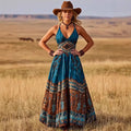 Fashionable Womens Sexy V-Neck Printed Bohemian Dress