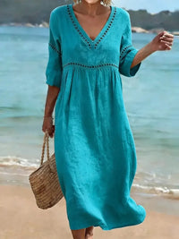 Elegant Casual V-Neck Solid Color Mid-Sleeve Womens Dress
