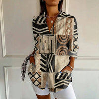 Creative Loose Print Women's Long-sleeved Button Shirt