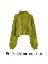 Turtleneck Pullover Short Cable-knit Sweater Women
