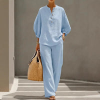 Women's Solid Color Shirt And Pants Set