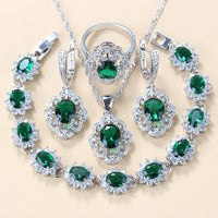Garnet Cubic Zirconia Earrings Pendant Necklace Bracelet Ring Gift 4 PCs Set