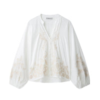 Ethnic Floral Positioning Embroidered Flower Long Sleeve Shirt