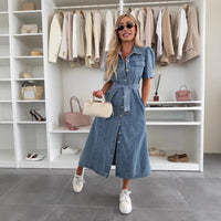 Women's Short-sleeve Denim Midi Skirt