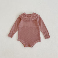 Spring And Autumn Infant And Toddler Knitted Bodysuit Lotus Collar Girl Baby Thin Woolen Long Sleeve Triangle Romper Creeper