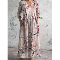 European And American-style Printed Casual Loose-fitting Long-sleeve Dress