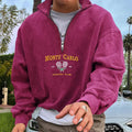 Autumn And Winter Vintage Letter Print Zipper Half-open Collar Pullover Sports Sweater