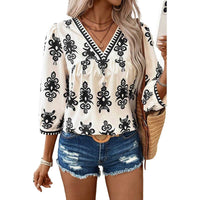 Beautiful Bohemian Retro Printed 34 Sleeves Top