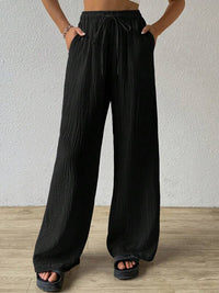 Fashionable Womens Versatile Elastic Waist Casual Wide-Leg Pants