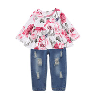 Children's rose top  denim suit