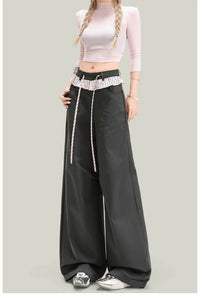 American-style Vintage Lace-panelled Casual Pants