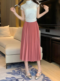 Classic Simple Multicolor Pleated Skirt High Waist Slimming