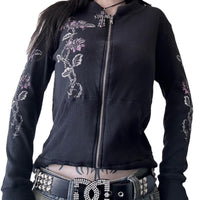 European And American Street-style Winged Print Zip-up Hoodie