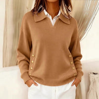 Turn-down Collar Button-down Collar Pullover Women's Long Sleeve