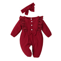 Cotton And Linen Lace Flying Sleeves Solid Color Romper For Girls