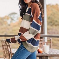 Contrast Color Sweater Female Casual Temperament Wild Long Sleeve Pullover Top