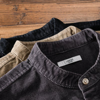 Men's Casual Stand Collar Retro Corduroy Long-sleeved Shirt