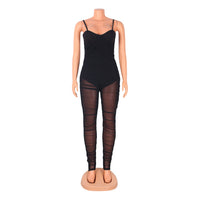 Fashion Sexy Mesh See-Through Suspenders Jumpsuit