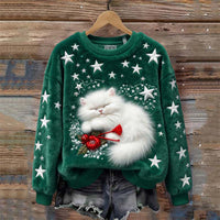 3D Digital Printed Flannel Christmas Women's Crew-Neck Sweater