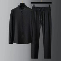 Casual Light Thin Suit Men's Summer Seersucker Striped Pleated Stand Collar Men's Shirt