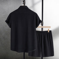 Men's Casual Fashion Jacquard Short Sleeve Shirt Shorts Suit
