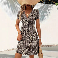 Fashionable Printed V-neck Short-sleeve Dress
