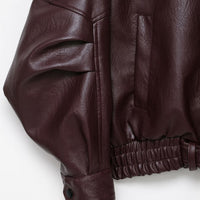 Retro Style Fashion Heavy Industry Sleeve Profile Short Locomotive Jacket Leather Coat