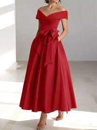 Satin Gown New Style Banquet Dress Off-shoulder Midi Length