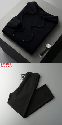 Seamless Hoodie Pure Wool Men's Knitted Pants With Drawstring Two-piece Set