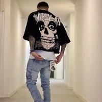 Red Harajuku-style T-shirt With Three-quarter Sleeves