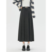 Autumn And Winter New Mid-length High-waisted Slimming A-line Maxi Skirt With Drape