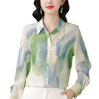 Chinese Ink Painting Style Printed Faux Silk Shirt