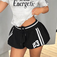 Casual Elastic-waist Letter-print Shorts With Drawstrings