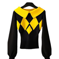European Goods Western Style Unique Chic Niche Idle Style Black Diamond Plaid Sweater
