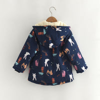 Winter New Cartoon Printed Windproof Girl Velvet Cotton Clothes