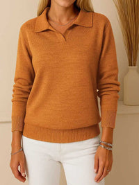 Solid-color Long-sleeve Casual Loose-fitting Polo-neck Knit Pullover