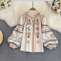Embroidery Slimming Lantern Sleeve Doll Top