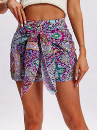 Slimming Lace Up Printed Irregular Skirt For Women