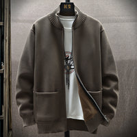 Autumn And Winter Leisure Fleece-lined Men's Cardigan Long Sleeve Youth Popularity Stand Collar Sweater