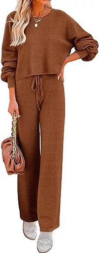 Casual Solid Color Long-sleeved Trousers Two-piece Set